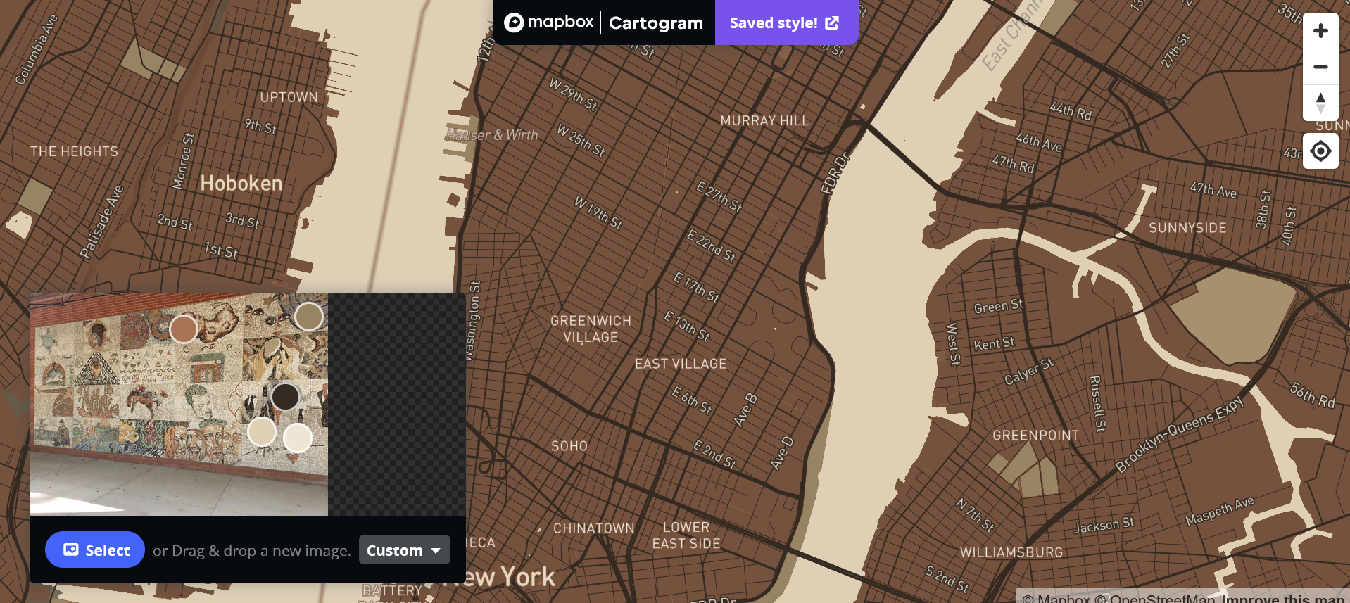 Exploring different color combination using images in mapbox.