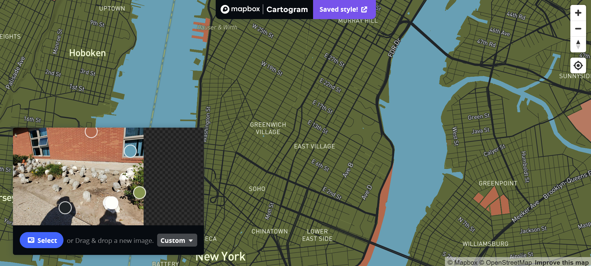 Exploring different color combination using images in mapbox.