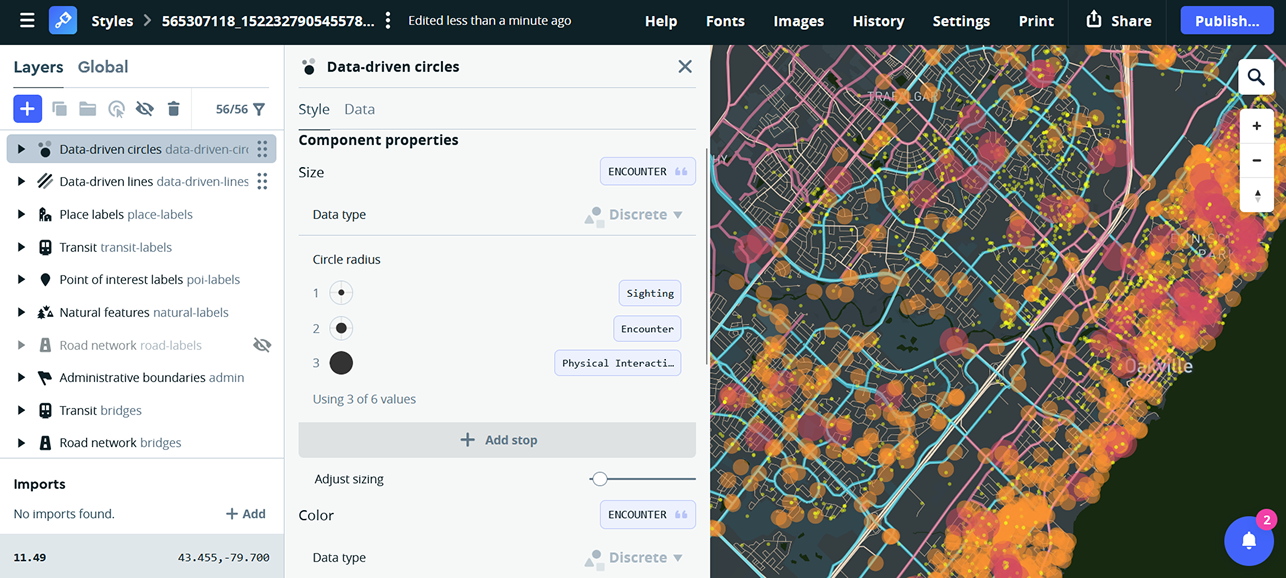 Tutorial 2: Mapbox studio: Coyote sighting: Increase the data included in the visualization