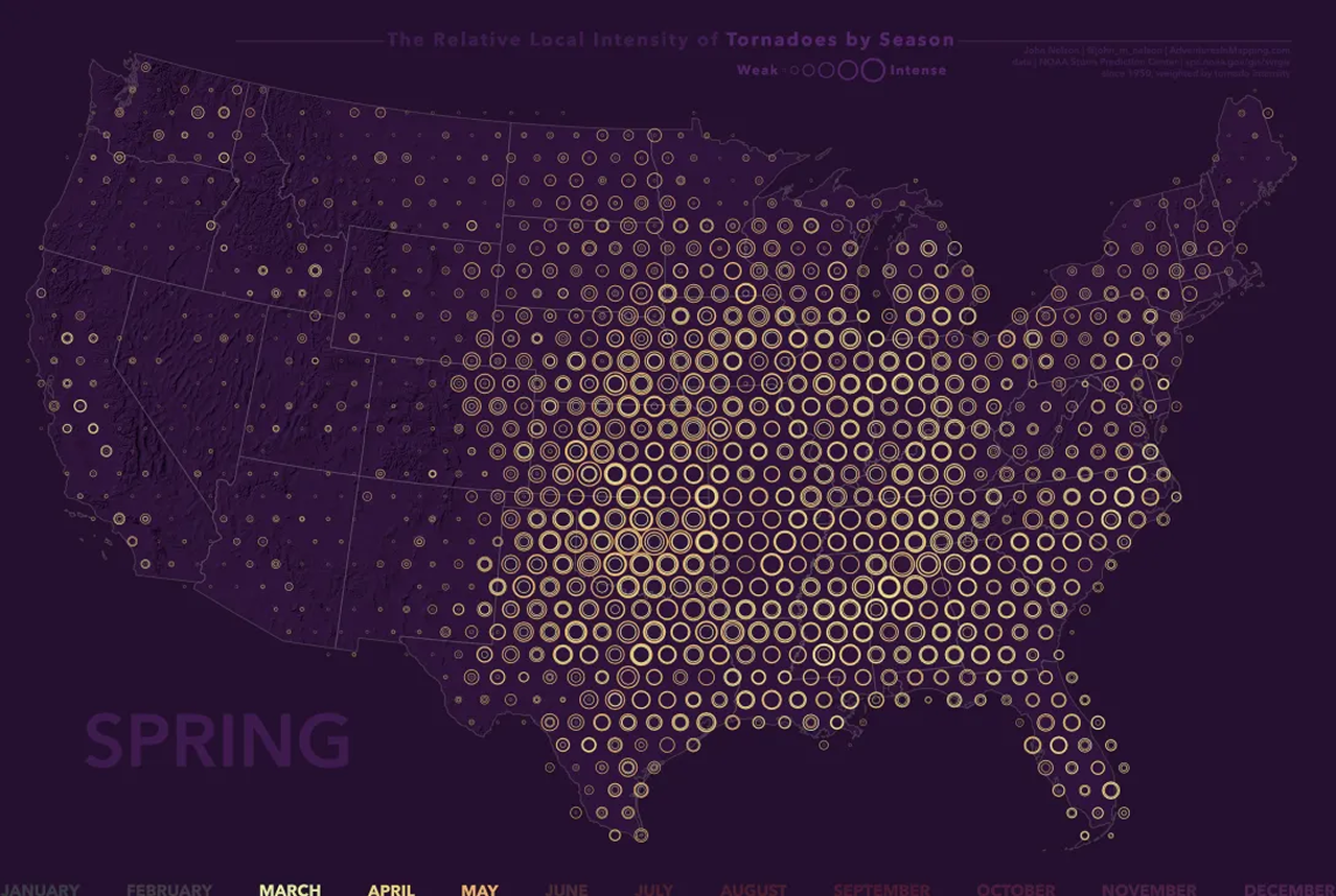 Bivariate mapping research: Animated Tornado Tree Rings map by John Nelson