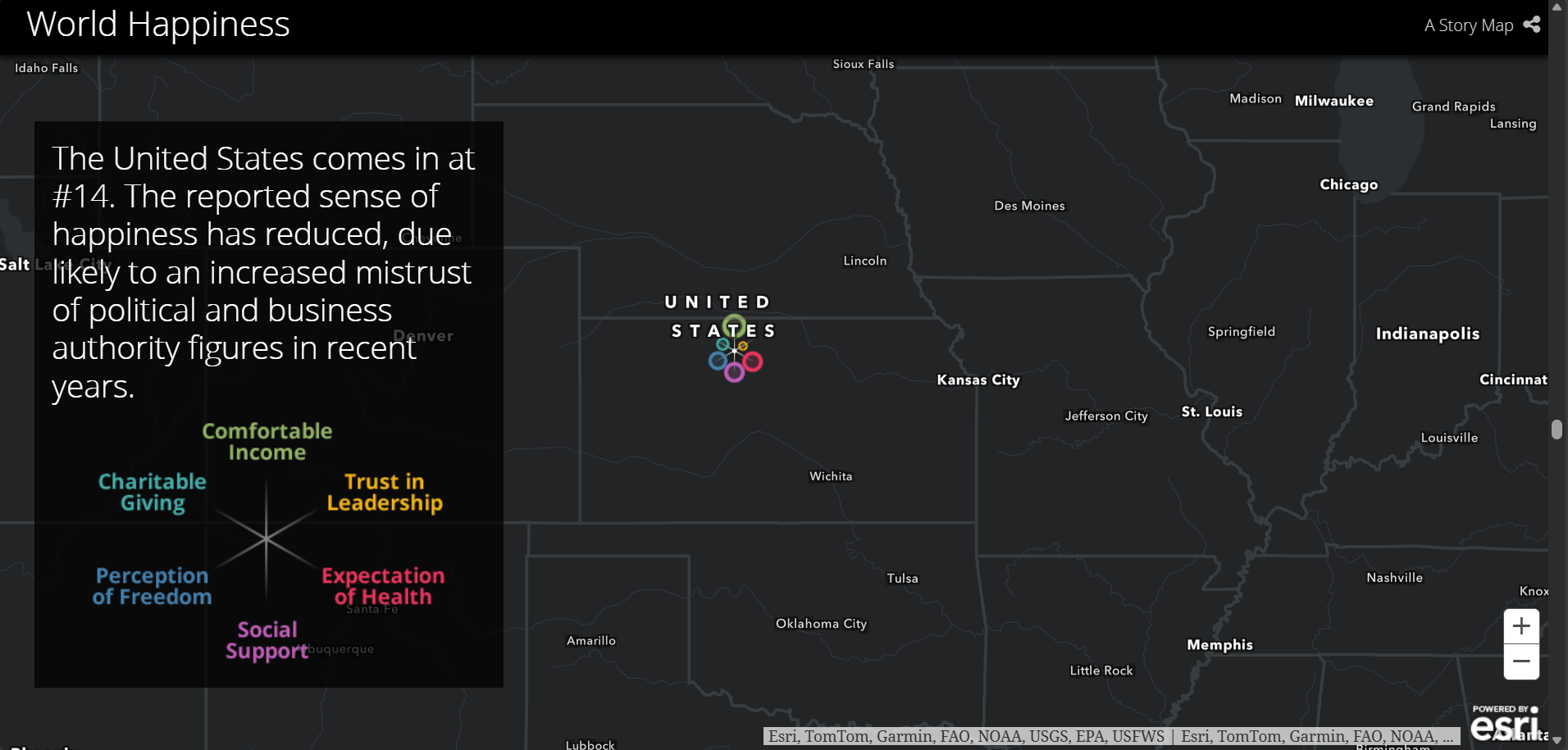 Bivariate mapping research: World happiness map