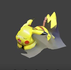 3D scanned Pikachu toy. A part of it is fused with the floor.